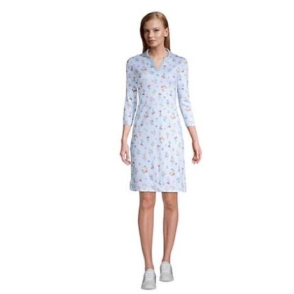 Lands End Women's M Popover Cotton Shirt Dress Gingham Plaid Floral Cottagecore - Picture 1 of 11
